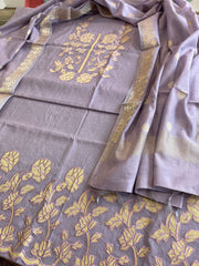 Lavender Applique Suit Set in Mul Chanderi - Masakalee