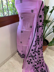 Lavender Applique Suit Set in Mul Chanderi - Masakalee