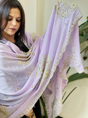 Lavender Crepe Dupatta with Pearl, Cut Daana, Gold Thread & Sequin Embroidery - Masakalee