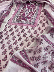 Lavender Handblock Printed Suit Set in Pure Linen - Masakalee