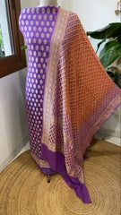 Lavender, Orange Handwoven Banarasi Suit Set in Pure Georgette - Masakalee