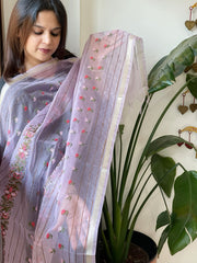 Lavender Organza Dupatta with Thread Embroidery - Masakalee