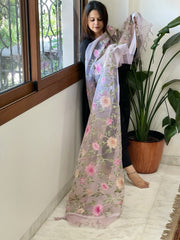 Lavender Organza Dupatta with thread embroidery - Masakalee