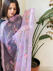 Lavender Organza Dupatta with Thread Embroidery - Masakalee