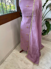 Lavender Suit Set with Gold Thread & Sequin Work in Pure Mul - Masakalee
