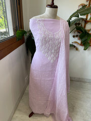 Lavender Suit Set with Lucknowi & Pearl Handwork in Pure Mul Chanderi - Masakalee