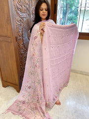 Lavender Suit Set with Parsi Gara Embroidery in Pure Tussar Silk - Masakalee