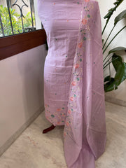 Lavender Suit Set with Thread Embroidery in Mul Chanderi - Masakalee