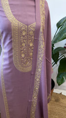Lavender Winter Suit Set with Aari Work in Pashmina Wool - Masakalee