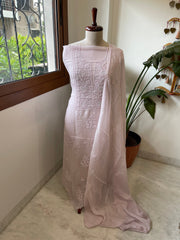 Lilac Suit Set with Lucknowi and Pearl Handwork in Organza Crepe - Masakalee