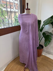 Lilac Suit Set with Lucknowi Handwork in Pure Mul Cotton - Masakalee