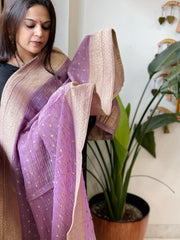 Lilac Woven Banarasi Dupatta in Tissue - Masakalee