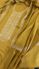 Lime Yellow Winter Suit Set with Aari Work in Pashmina Wool - Masakalee