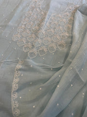 Lite Aqua Suit Set with Pearl, Cut Daana and Thread Handwork in Pure Mul Chanderi - Masakalee