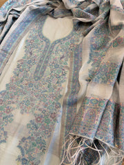 Lite Blue Suit Set with Handwoven Kaani and Zari in Pure Silk - Masakalee