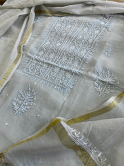 Lite Blue Suit Set with Lucknowi Handwork in Pure Mul Chanderi - Masakalee