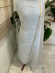 Lite Blue Suit Set with Lucknowi Handwork in Pure Mul Chanderi - Masakalee