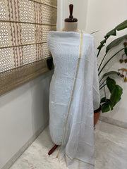 Lite Blue Suit Set with Lucknowi Handwork in Pure Mul Chanderi - Masakalee