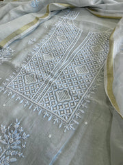 Lite Blue Suit Set with Lucknowi Handwork in Pure Mul Chanderi - Masakalee