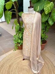 Lite Brown Handwoven Khaddi 3 - Piece Suit Set in Pure Georgette - Masakalee