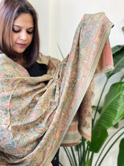Lite Brown Woven Kaani Jaal Pashmina Stole - Masakalee