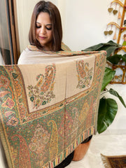 Lite Brown Woven Kaani Jaal Pashmina Stole - Masakalee