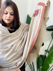 Lite Brown Woven Pashmina Shawl with Thread Embroidery - Masakalee