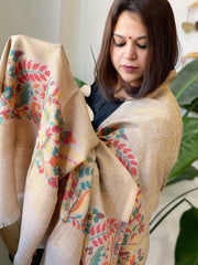 Lite Brown Woven Pashmina Zari Shawl with Kaani Pallu - Masakalee