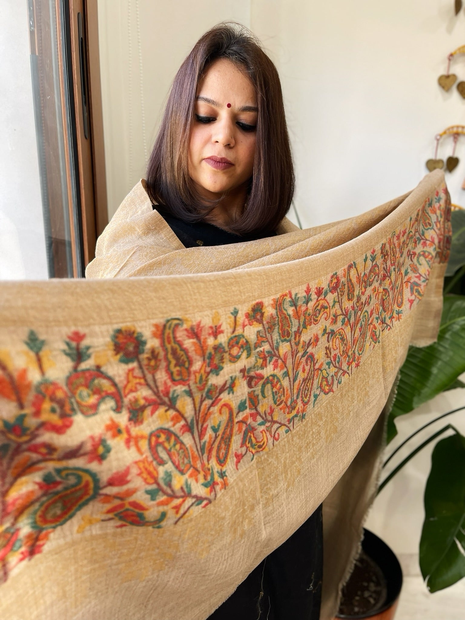 Lite Brown Woven Pashmina Zari Shawl with Kaani Pallu - Masakalee