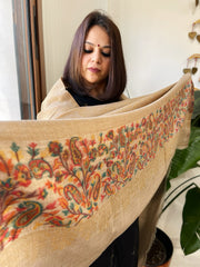 Lite Brown Woven Pashmina Zari Shawl with Kaani Pallu - Masakalee