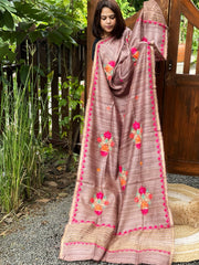 Lite Chocolate Kashmiri Aari Embroidered Dupatta in Geecha Silk - Masakalee