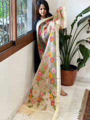 Lite Peach Organza Dupatta with cross - stitch embroidery - Masakalee