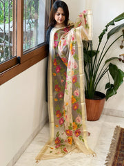 Lite Peach Organza Dupatta with cross - stitch embroidery - Masakalee