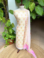 Lite Pink Handwoven Khaddi 3 - Piece Suit Set in Pure Georgette - Masakalee