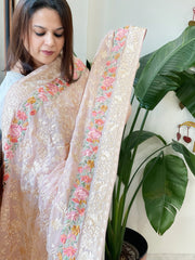 Lite Pink Parsi Gara Embroidery Dupatta in Georgette - Masakalee