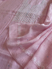 Lite Pink Suit Set with Pearl, Cut Daana and Thread Handwork in Pure Mul Chanderi - Masakalee