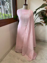 Lite Pink Suit Set with Pearl, Cut Daana and Thread Handwork in Pure Mul Chanderi - Masakalee
