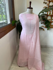 Lite Pink Suit Set with Pearl, Cut Daana and Thread Handwork in Pure Mul Chanderi - Masakalee