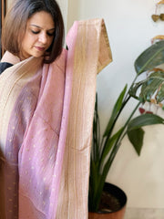 Lite Pink Woven Banarasi Dupatta in Tissue - Masakalee