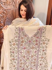 Lite Pinkish Brown Suit Set with Kantha Handwork in Pure Tussar Silk - Masakalee