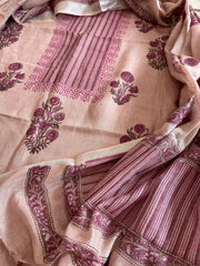 Lite Plum Handblock Printed Suit Set in Pure Linen - Masakalee