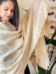 Lucknowi Dupatta with Mukaish Handwork in Pure Tussar Silk - Masakalee
