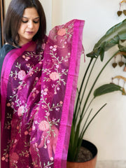 Magenta Organza Dupatta with Thread Embroidery - Masakalee