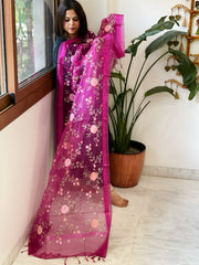 Magenta Organza Dupatta with Thread Embroidery - Masakalee
