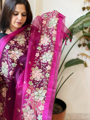 Magenta Organza Dupatta with Thread Embroidery - Masakalee