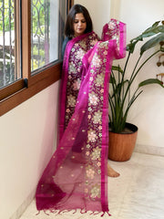Magenta Organza Dupatta with Thread Embroidery - Masakalee