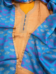 Mango Yellow Dupatta Set (Kurta+Dupatta) with Handblock Print in Pure Tussar Silk - Masakalee