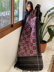 Maroon, Black Double Ikat Telia Rumal Dupatta in Cotton - Masakalee