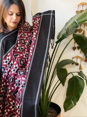 Maroon, Black Double Ikat Telia Rumal Dupatta in Cotton - Masakalee