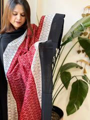 Maroon, Black Handwoven Ikat Dupatta in Cotton - Masakalee